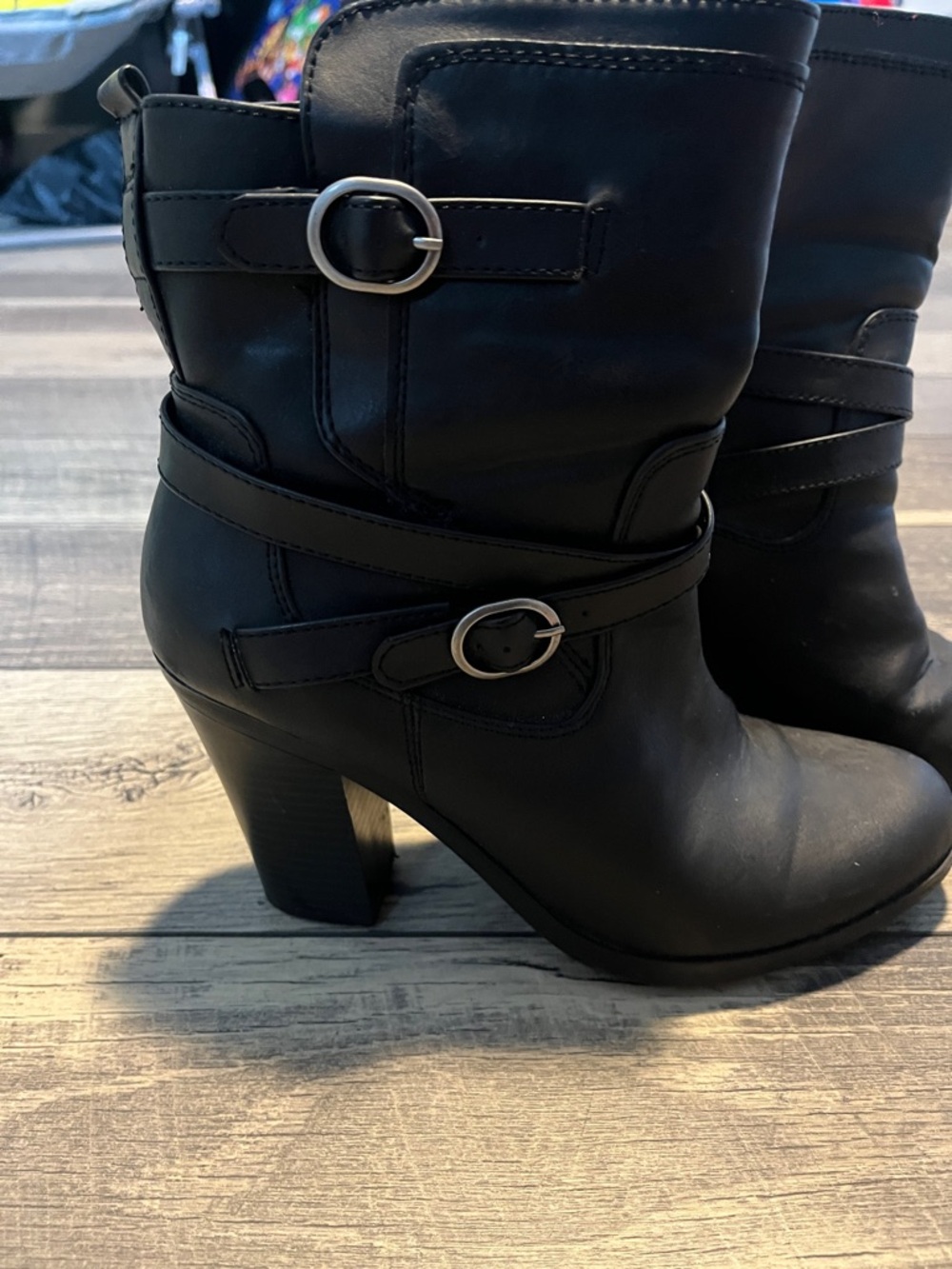 Style & Co. Black Mid-Calf Heeled Buckle Boots - Picture 3 of 6